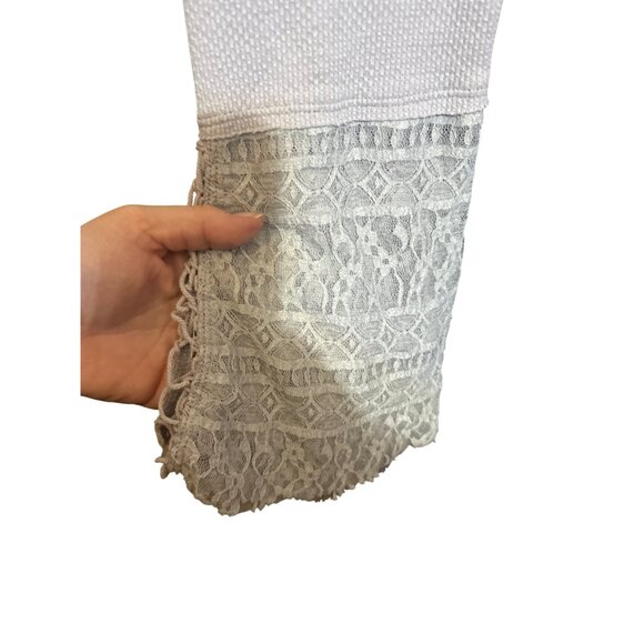 Free People Womens Light Gray Waffle Knit Long Sleeve Top With Lace Bell Cuffs S - Picture 3 of 6